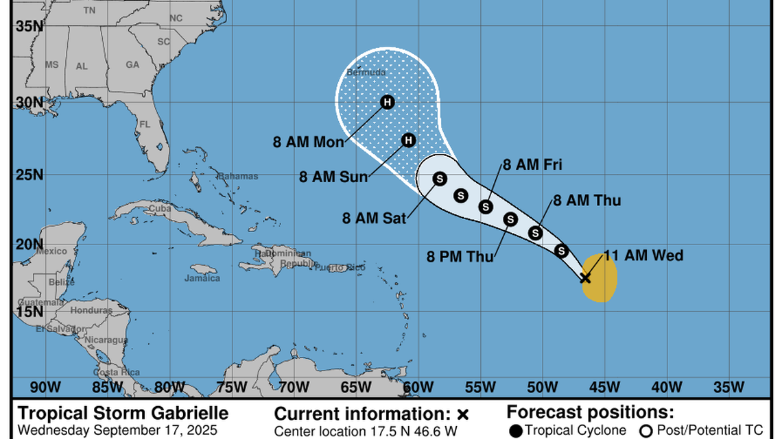 Tropical Storm Gabrielle forms. Here’s where the forecast track takes it