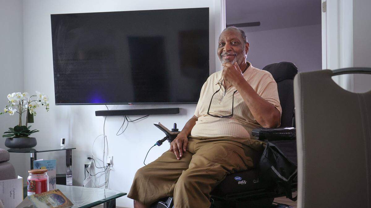 Michael Harley shares how Legal Services of Greater Miami helped him avoid an eviction and remain in his Overtown apartment on Wednesday, October 1, 2025, in Miami, Florida.