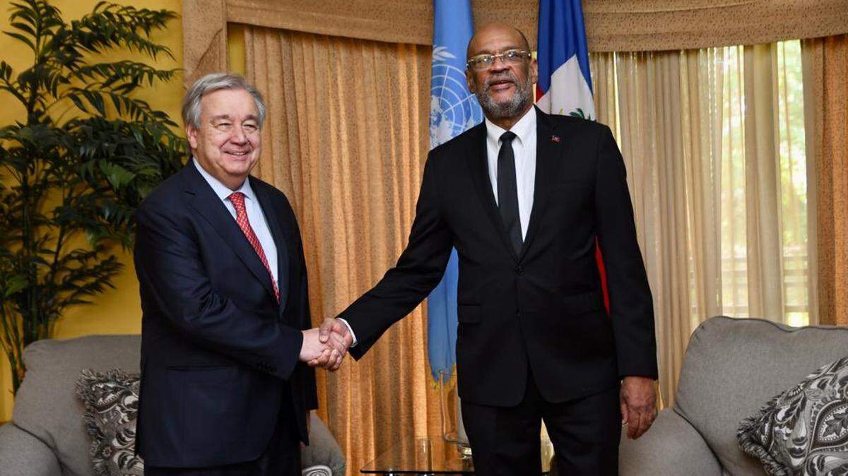 United Nations Secretary General António Guterres met with Haiti Prime Minister Ariel Henry during his visit to Haiti on Saturday, July 1, 2023.