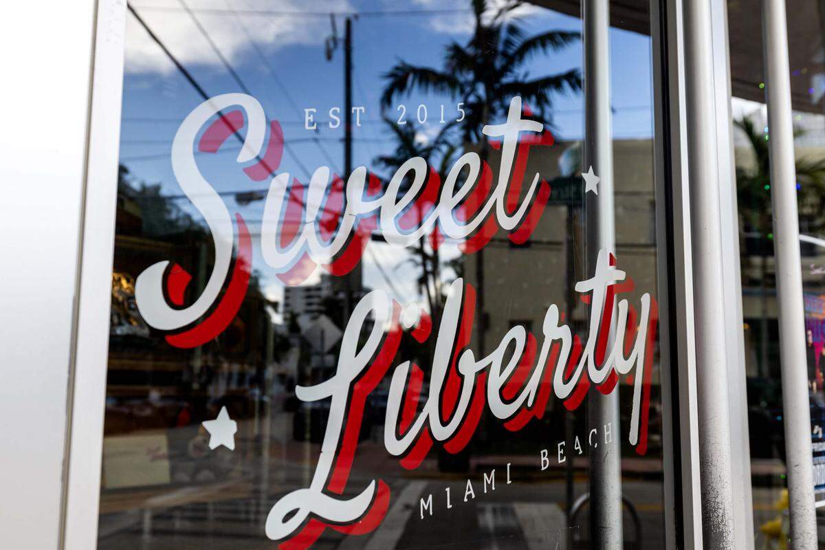 A window at Sweet Liberty in Miami Beach.