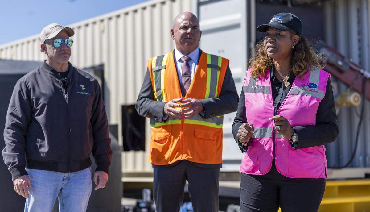Department of Solid Waste Management Director Aneisha Daniel speaks at the opening of a Clean Earth Innovations' pilot biochar program at the South Dade Landfill on Friday, Feb. 6, 2025, in Homestead, Fla.