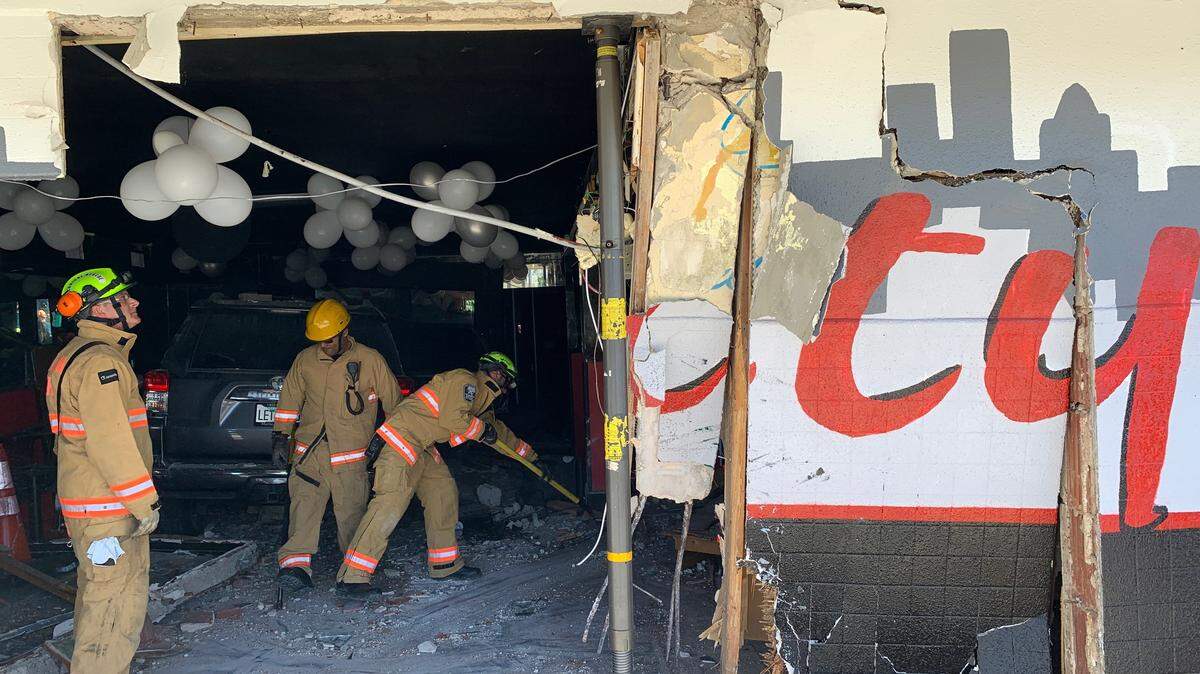 The scene after a car crashed into The City Girls Lounge, 9500 NW 27 Ave., on Monday morning.