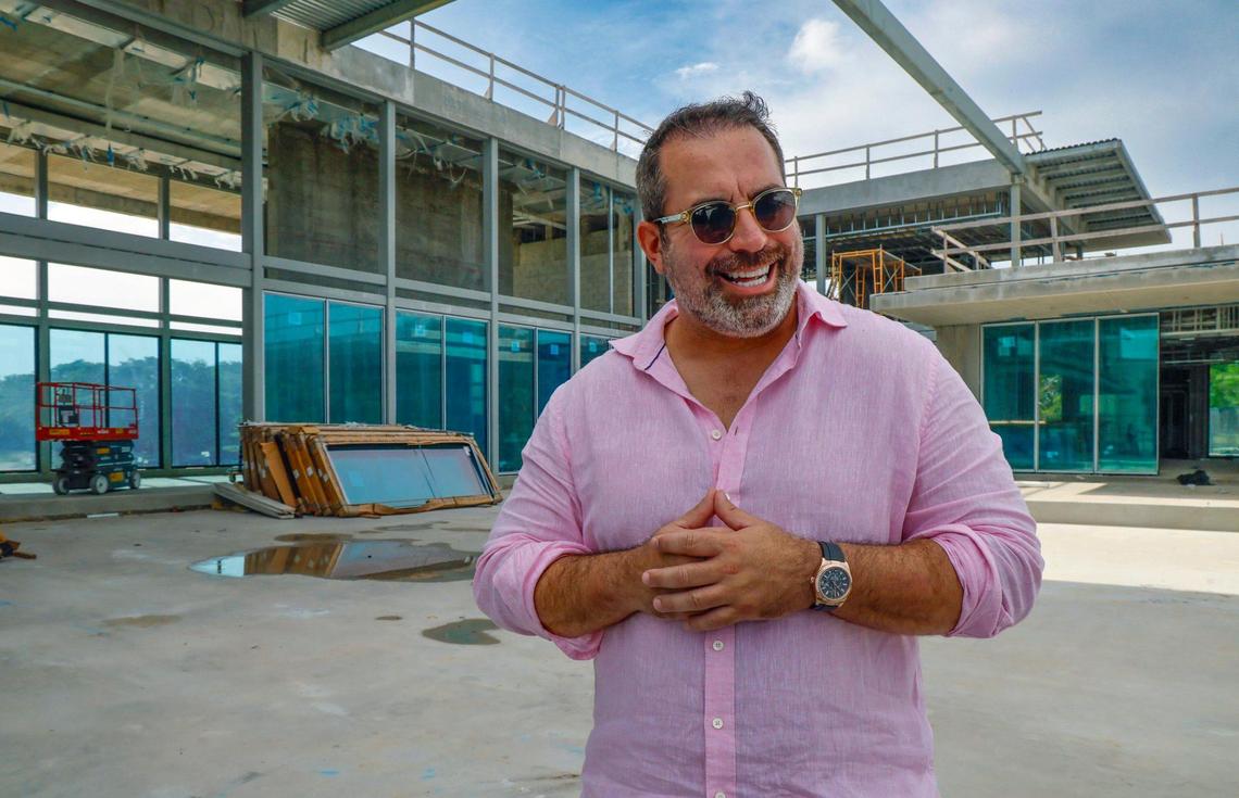 Developer Manny Angelo Varas, views the progress at G House, a private mansion in Palmetto Bay being built where Hurricane Andrew had its highest storm surge in 1992.