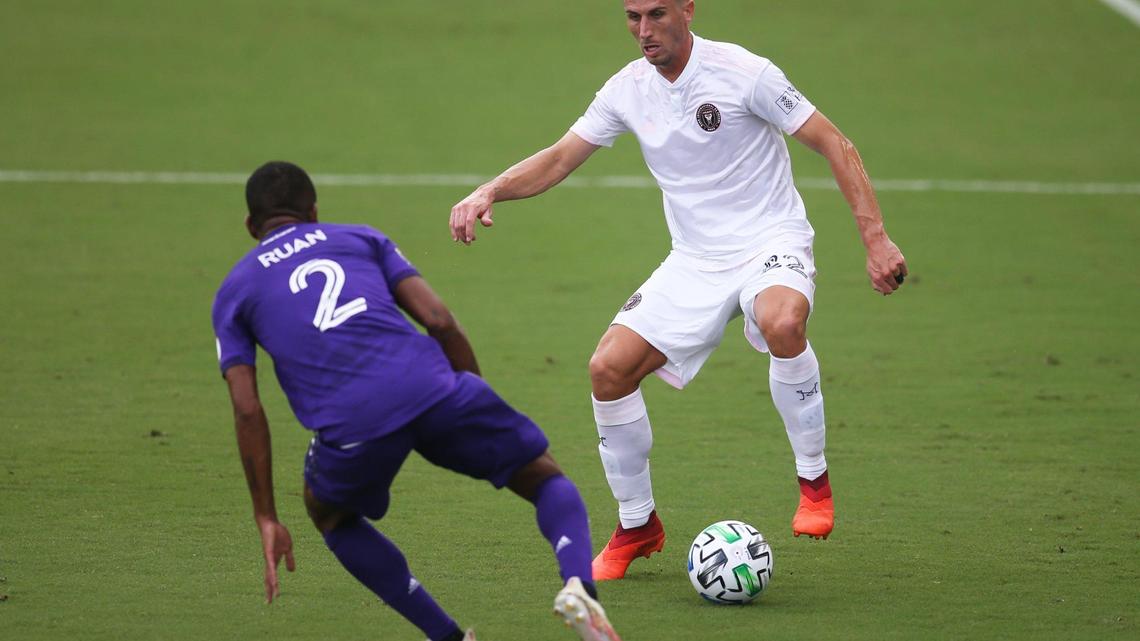 Inter Miami CF defender Ben Sweat (22), shown against Orlando City, was traded to expansion club Austin FC on Dec. 13, 2020.