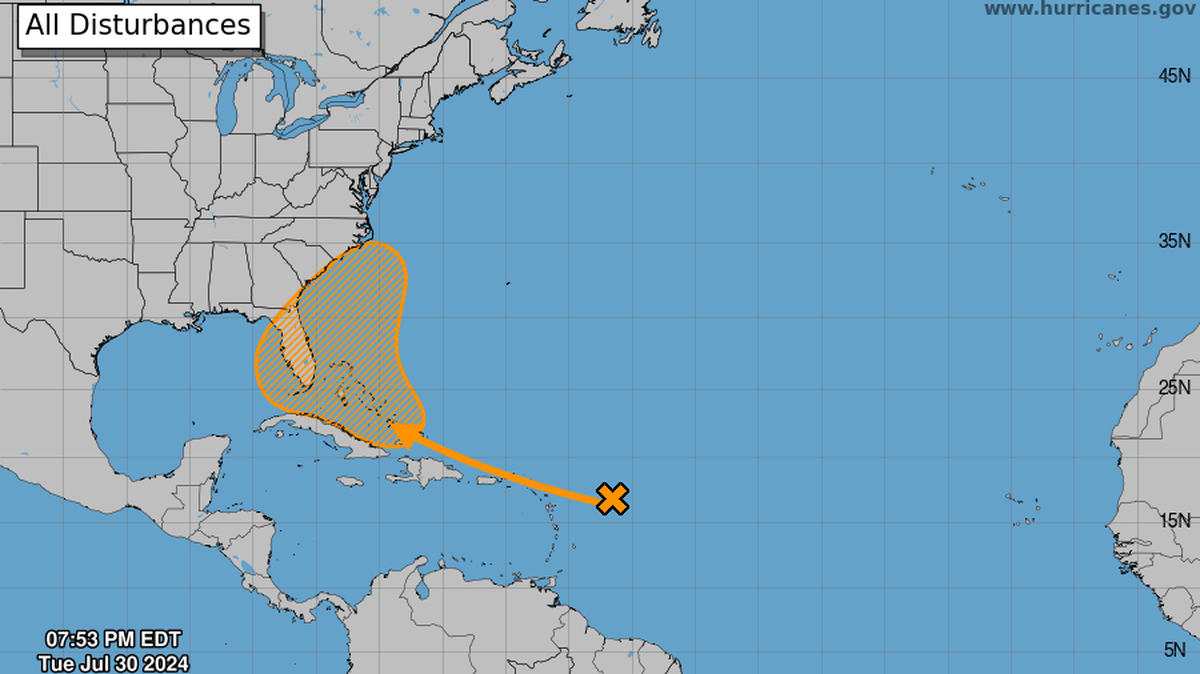 Forecasters are tracking a tropical wave in the mid-Atlantic that has the potential to at least dump rain on Florida this weekend.