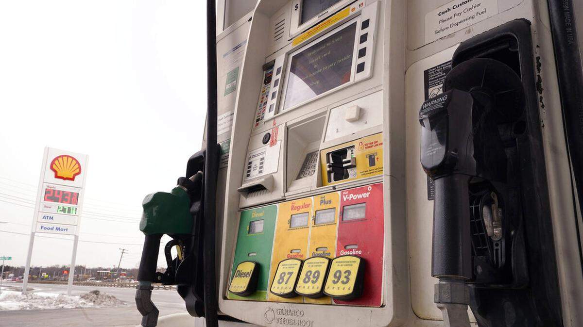 Gasoline and Diesel prices are displayed on a pump at a Shell gas station, Thursday, Feb. 18, 2021, in Westwood, Mass.
