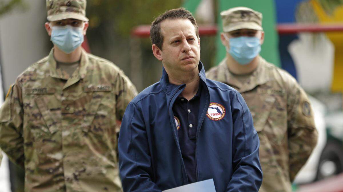 Division of Emergency Management Director Jared Moskowitz at a press conference at the Urban League of Broward County in Fort Lauderdale about a COVID testing site in April 2020.