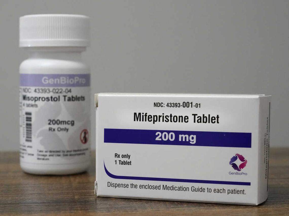 Containers of the medication used to end a pregnancy during the first 10 weeks.