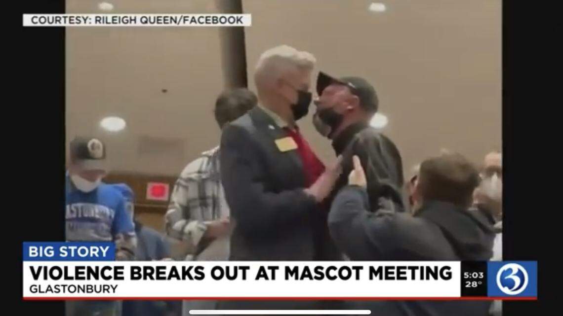 The town of Glastonbury, Connecticut, is debating the high school’s mascot change from the Tomahawks. A board of education member was punched during a meeting, video shows.