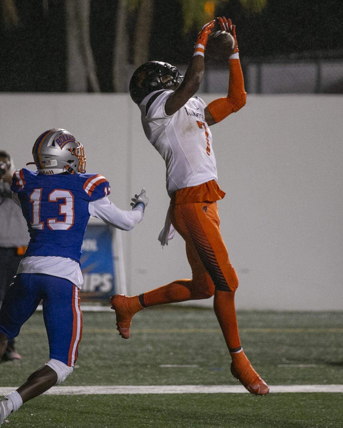 The Tornadoes Jacorey Brooks scores in the fourth quarter as Booker T. Washington Tornadoes play the Bolles Bulldogs for Class 4A FHSAA State Championship Title at Daytona Stadium in Daytona Beach on Wednesday, December 11, 2019.