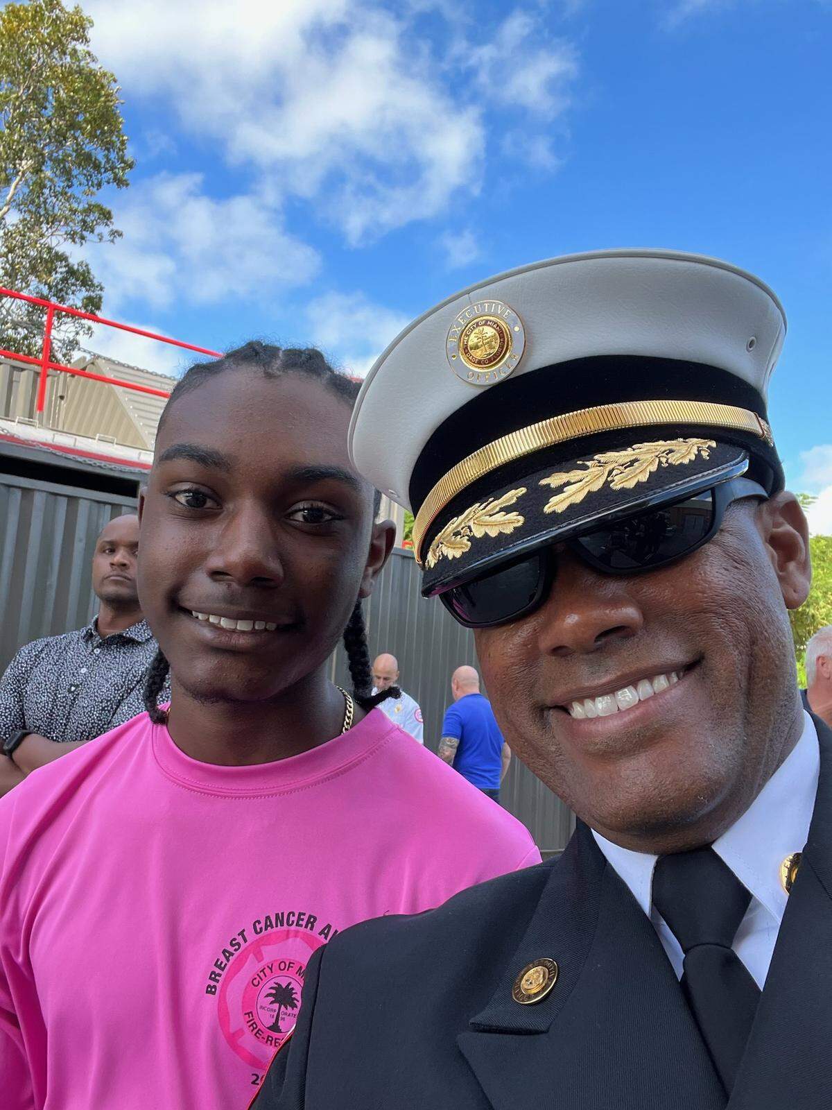 Ignatius ‘Iggy’ Carroll and his son Emerson, 18, who is starting his journey to become a firefighter.
