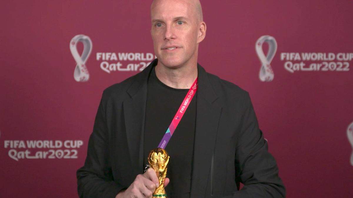 A screenshot taken from video provided by FIFA of journalist Grant Wahl at an awards ceremony in Doha, Qatar in November 2022. Wahl, one of the most well-known soccer writers in the United States, died early Saturday, Dec. 10, 2022, while covering the World Cup match between Argentina and the Netherlands.