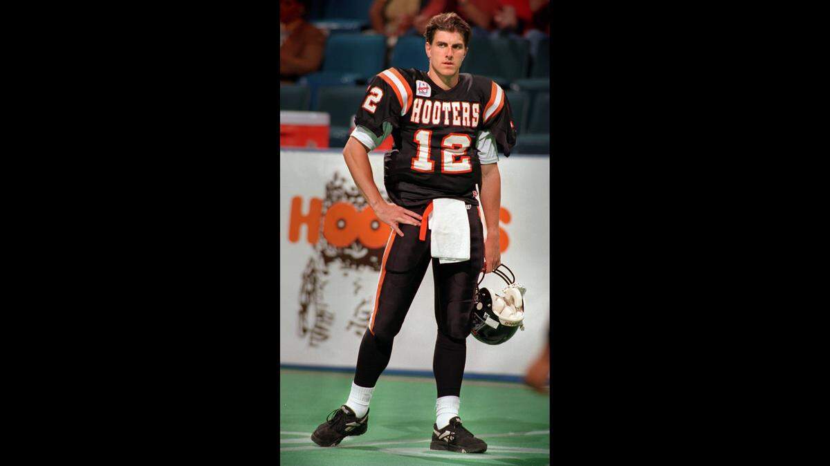 Former star University of Miami quarterback recruit Bryan Fortay, who couldn’t win a starting job and transferred to Rutgers after his sophomore year, suiting up for the Miami Hooters in 1995. This game, against the Connecticut Coyotes at Miami Arena, was the first time he had seen an Arena football game.