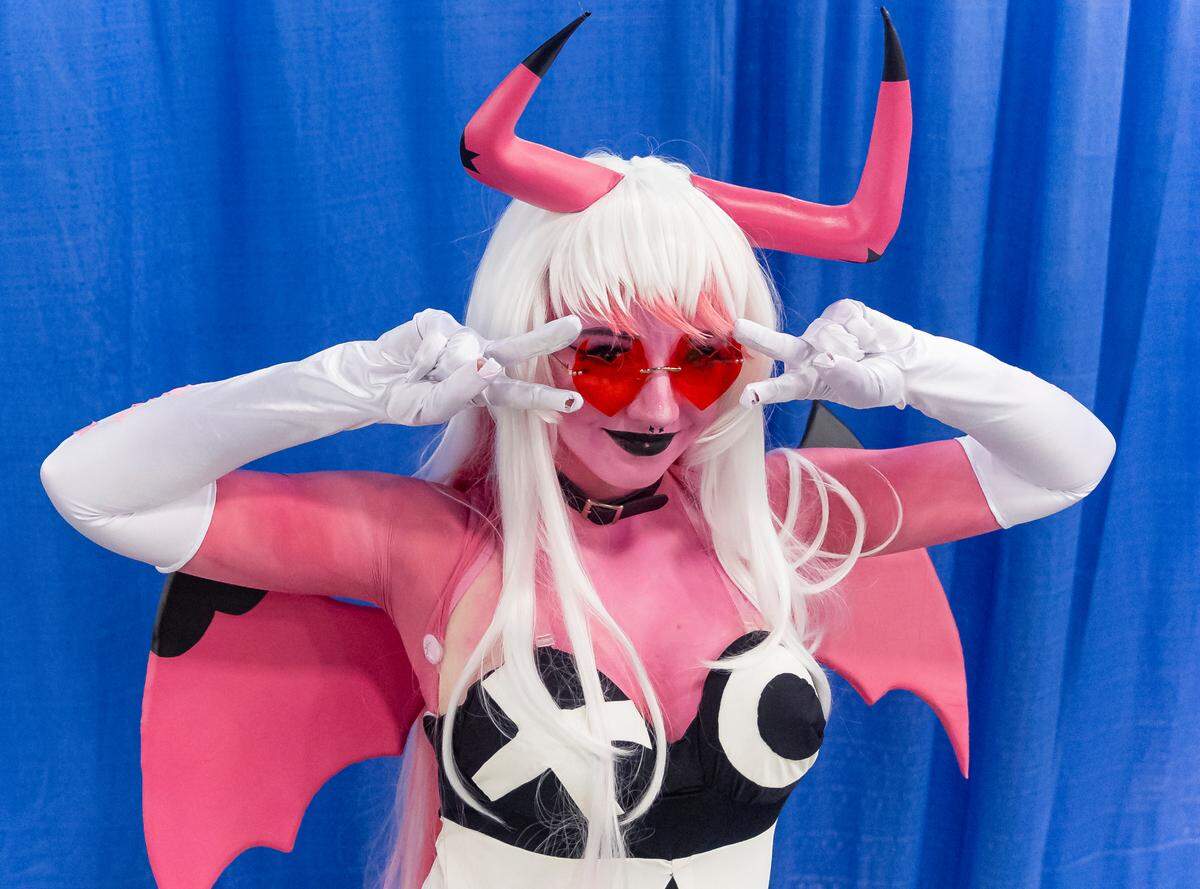 Elizabeth Lillis, 20, cosplays as Verosika Mayday from Helluva Boss during Florida Supercon 2023 at the Miami Beach Convention Center on Saturday, July 1, 2023, in Miami Beach, Fla.