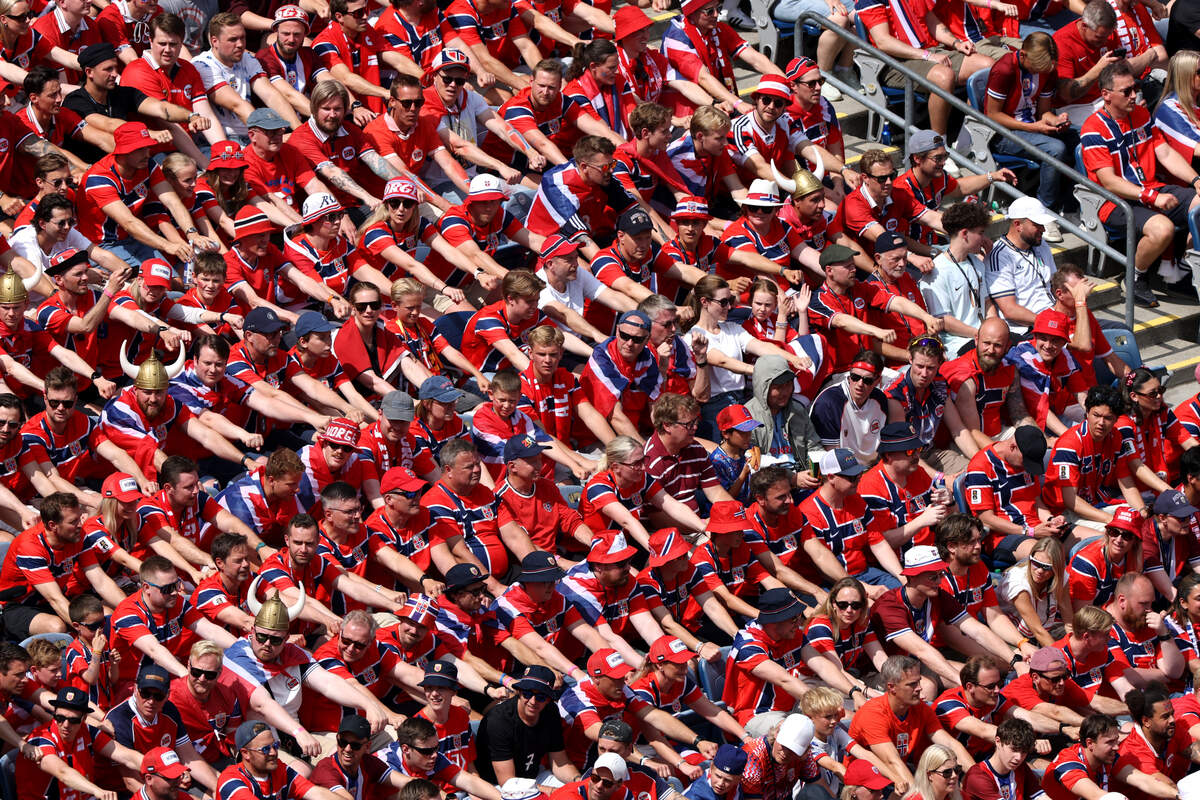 FOXBOROUGH, MASSACHUSETTS - JUNE 26: Norway fans cheer in the stands during the FIFA World Cup 2026 Group I match between Norway and France at Boston Stadium on June 26, 2026 in Foxborough, Massachusetts. (Photo by Buda Mendes/Getty Images)