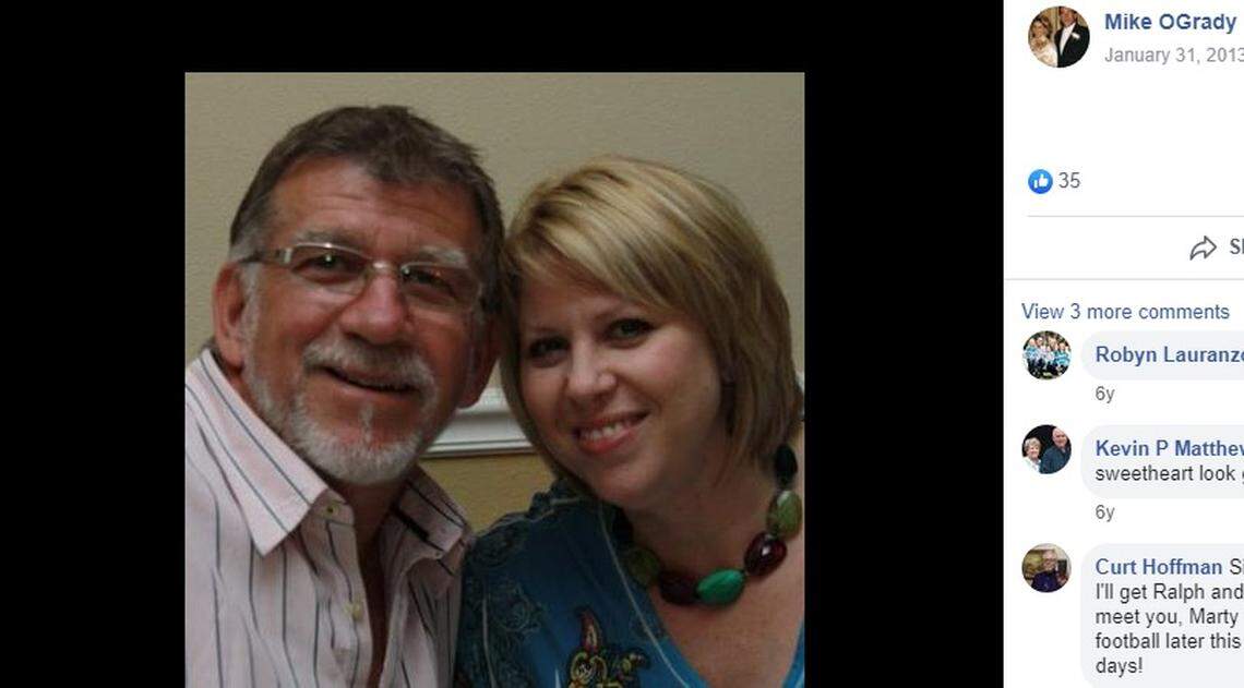 Mike O’Grady and his wife Kelli O’Grady on his Facebook page. The couple were on vacation in Florida’s Panhandle in May when Mike contracted necrotizing fasciitis, he said, after swimming in the Gulf soon after receiving an injection for back pain. He was released from the hospital on July 21, 2019, he posted a day later on Facebook.