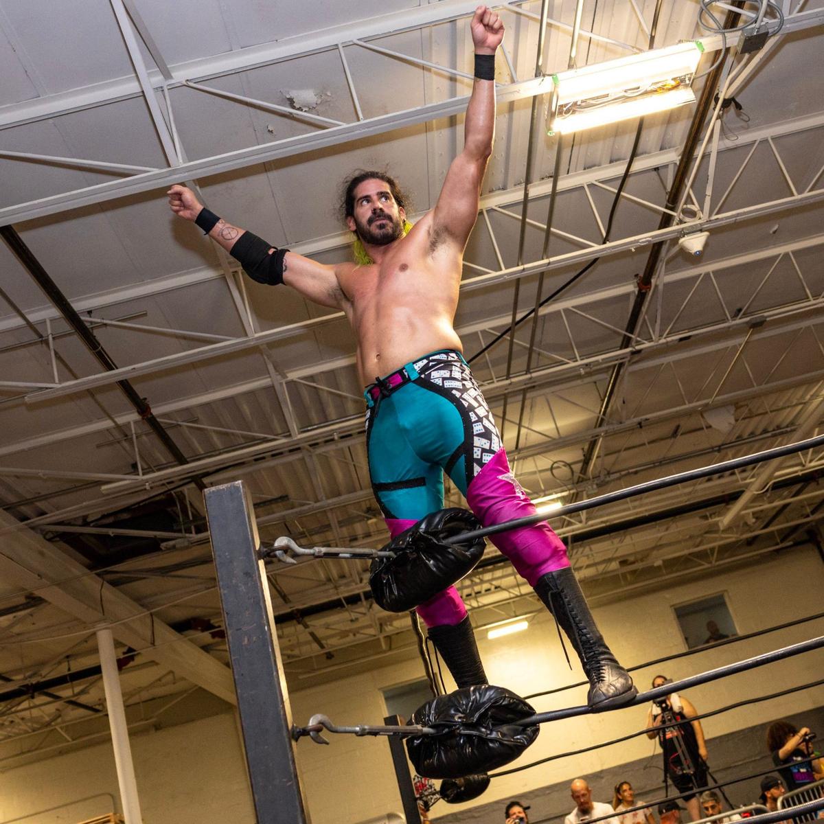 Adrian Castro, known as Domino in the ring, after defeating his opponent at the Bash at the Brew.