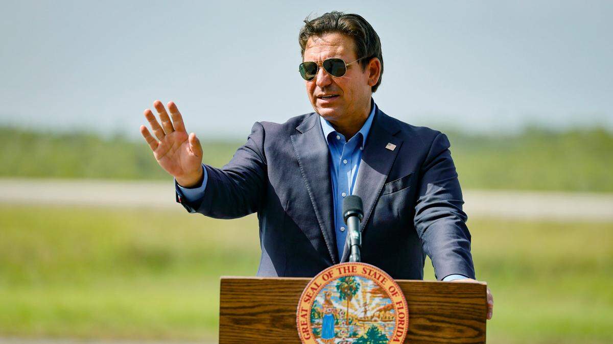 Gov. Ron DeSantis speaks to reporters on Friday, July 25, 2025.