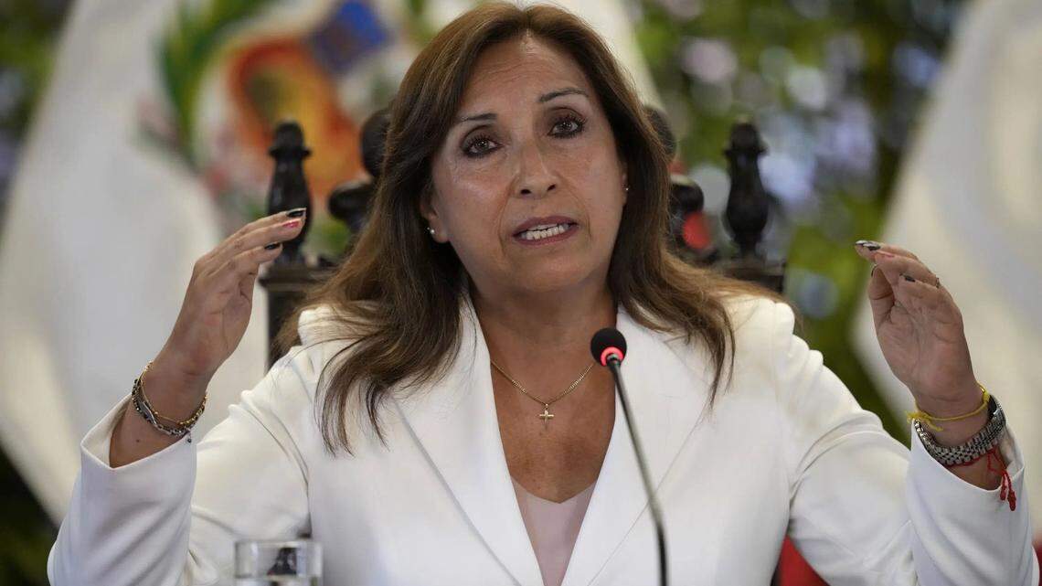 Peru’s President Dina Boluarte gives a press conference on Jan. 24.