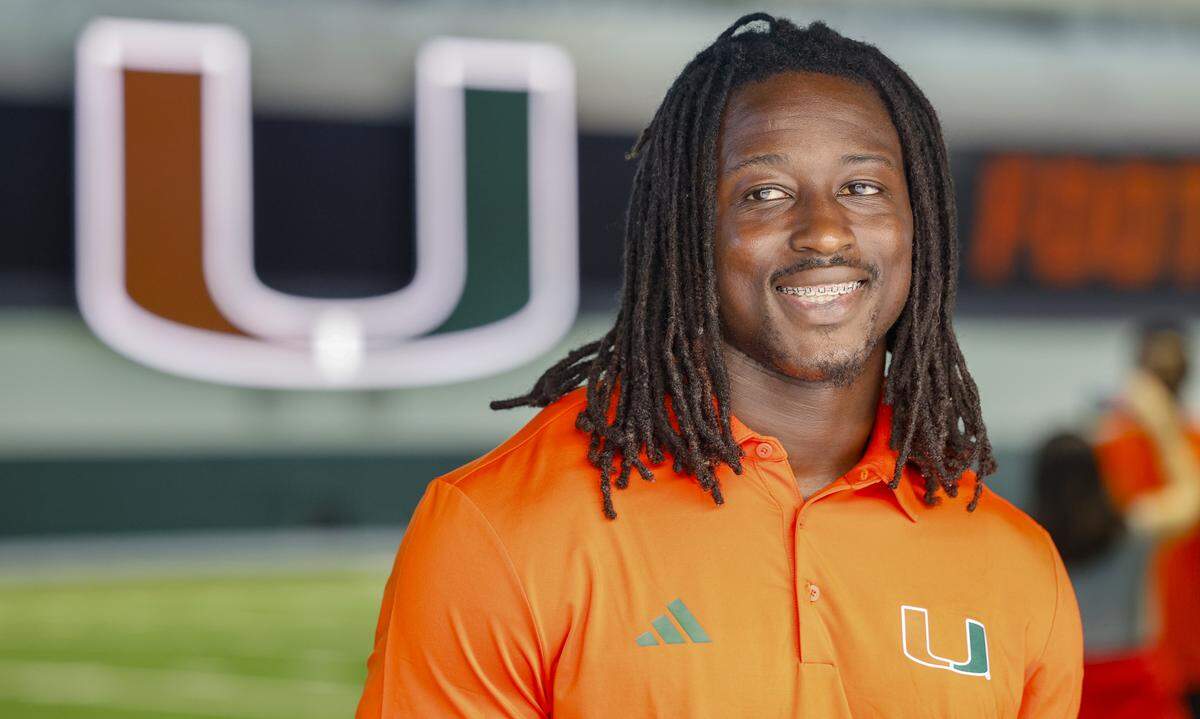 Miami Hurricanes linebacker Mohamed Toure during Media Day at the Carol Soffer Indoor Practice Facility in Coral Gables, Florida, on Wednesday, July 30, 2025.
