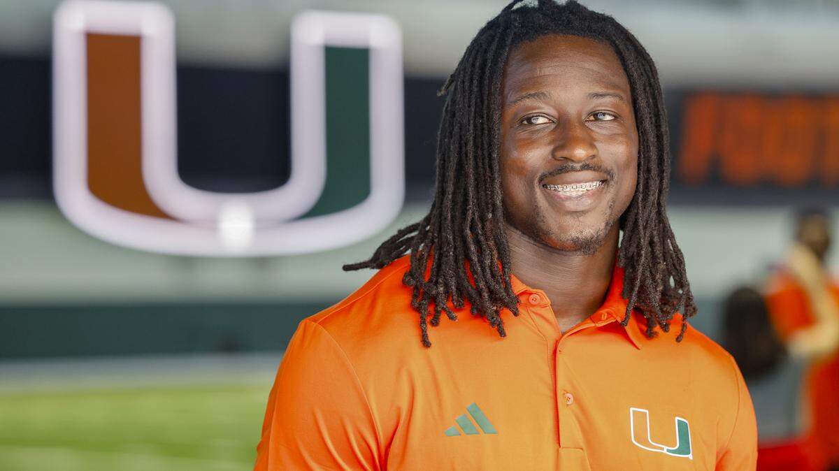 Miami Hurricanes linebacker Mohamed Toure during Media Day at the Carol Soffer Indoor Practice Facility in Coral Gables, Florida, on Wednesday, July 30, 2025.