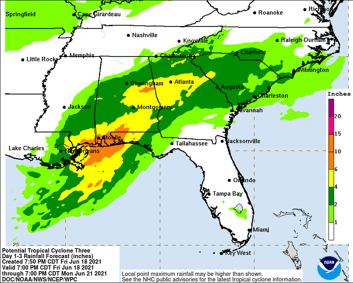The National Weather Service predicts the northern Gulf Coast will be drenched with rain over the weekend.