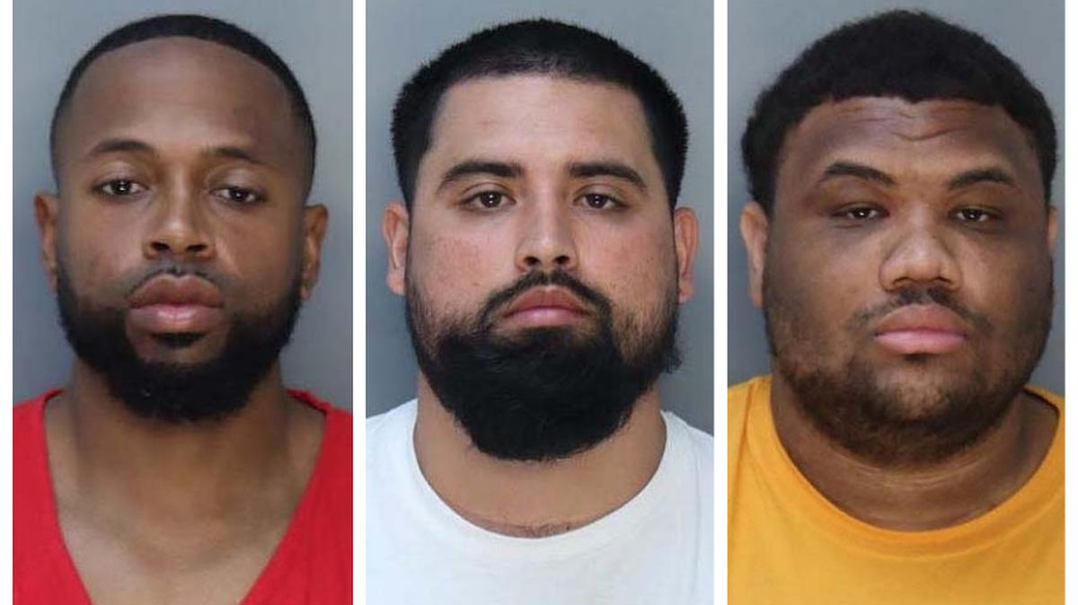 From left, Dade Correctional Institution officers Kirk Walton, Christopher Rolon and Ronald Connor, were denied bond in court on Friday. They are accused of fatally beating an inmate in February 2022.