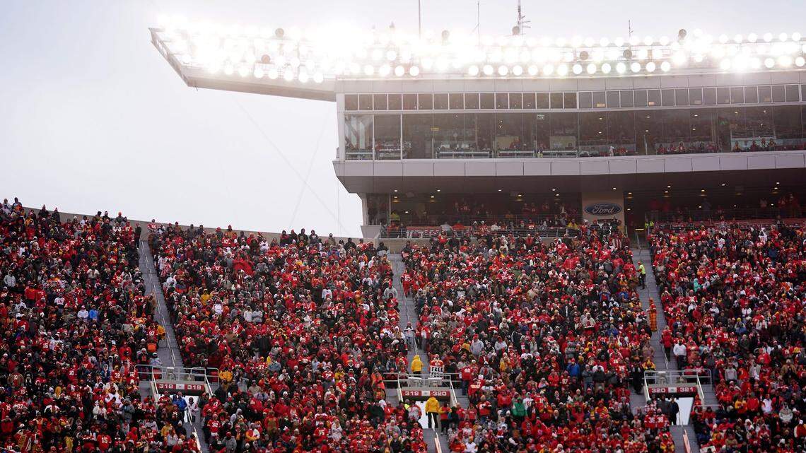 Football fans attend an NFL game in the first quarter during a Week 17 NFL football game between the Cincinnati Bengals and the Kansas City Chiefs, Sunday, Dec. 31, 2023, at GEHA Field at Arrowhead Stadium in Kansas City, Mo.