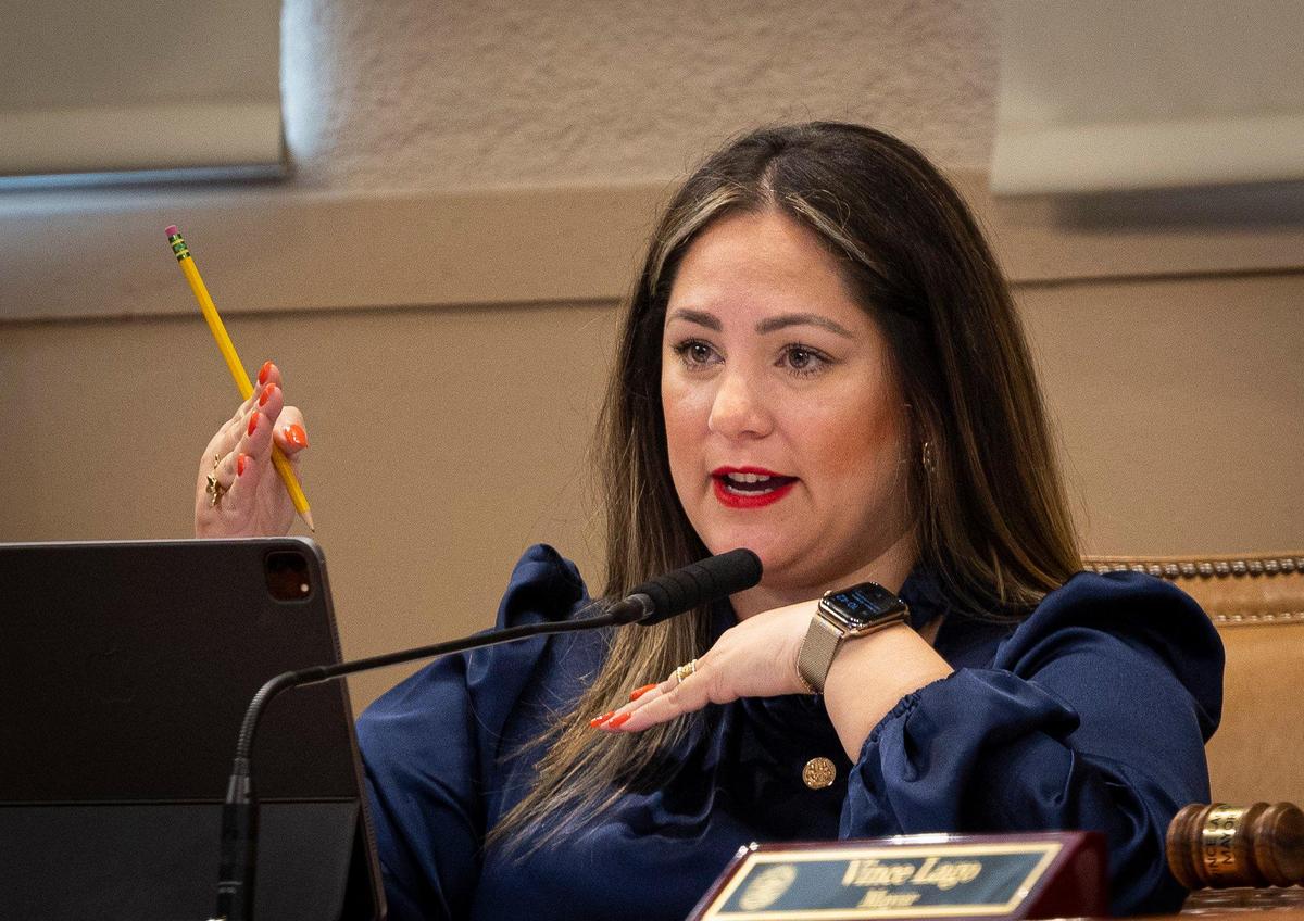 Commissioner Melissa Castro speaks during a Coral Gables City Commission meeting on Tuesday, Nov. 14, 2023, at City Hall in Coral Gables.