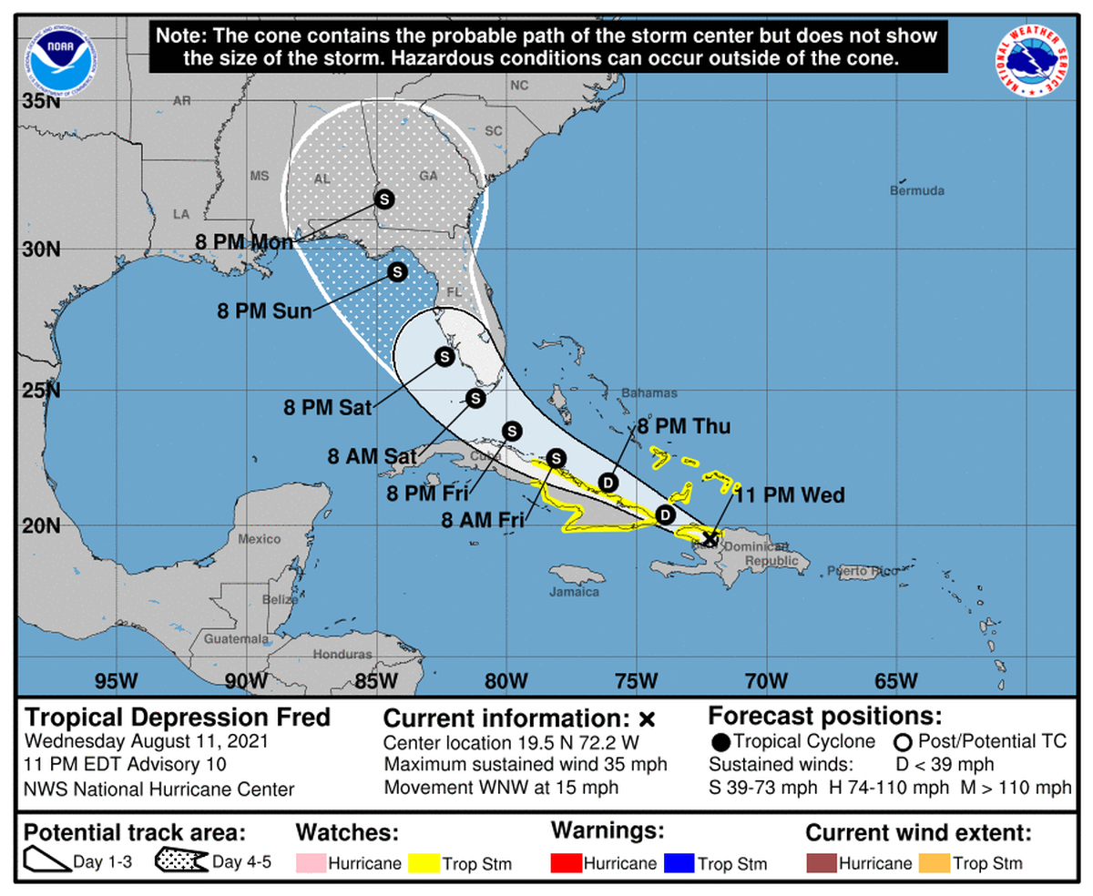 Tropical Storm Fred has begun to weaken as it crosses over the Dominican Republic’s high mountains.