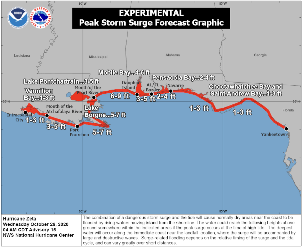 The National Hurricane Center said that the dangerous storm surge and the tide will cause normally dry areas near the coast to be flooded.