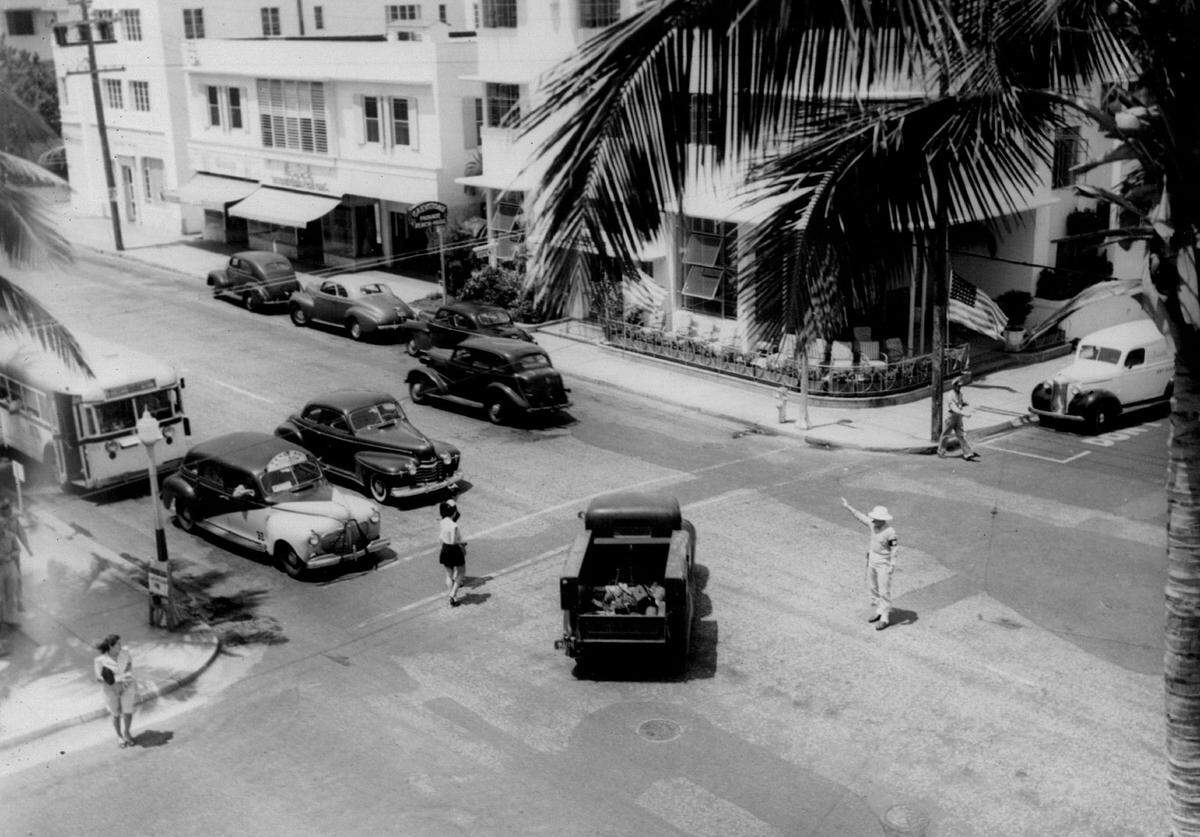 Traffic control in the 1940s on Collins Avenue at 20th Street.