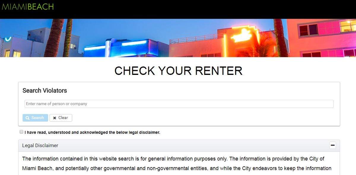 Miami Beach’s new “Check Your Renter” tool allows property owners to search names or companies to find people who have previously been fined for renting short-term.