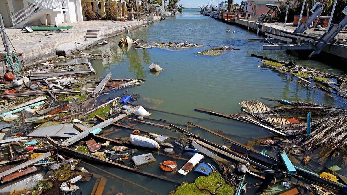 Debris in a canal on Big Pine Key in the Florida Keys, Jan. 18, 2018. Debris has littered the canals in the Keys after Hurricane Irma ravaged the Middle Keys in September 2017.