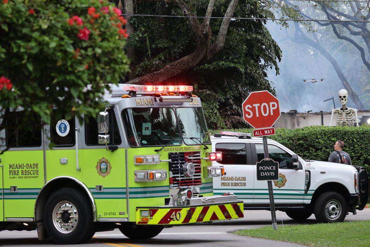 Miami-Dade Fire Rescue vehicles at the scene of the fire at Erik Spoelstra’s home on Thursday.