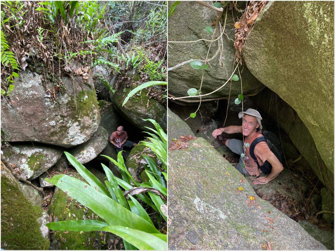 Researchers look for the new species deep inside the boulders.