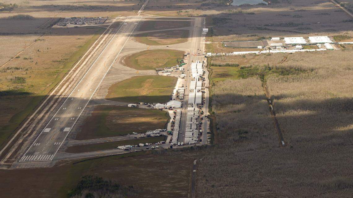 Pictured is Alligator Alcatraz where an ongoing drought conditions affecting the Everglades and nearby reserves, water levels remain alarmingly low, highlighting the urgency of the water restoration project currently under construction on Wednesday, March 4, 2026, above Everglades National Park and surrounding reserves.  

As the restoration efforts aim to revitalize these vital ecosystems, the impact of reduced water availability is evident, with wildlife habitats at risk and community concerns growing over the future health of this critical environment.