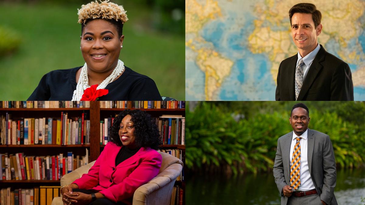 Top left to bottom right: Adrienne DeLuv Burrows, Oliver Diez, Hope Grant and Ray L. Parris are finalists for the 2019 Francisco R. Walker Miami-Dade County Teacher of the Year competition.