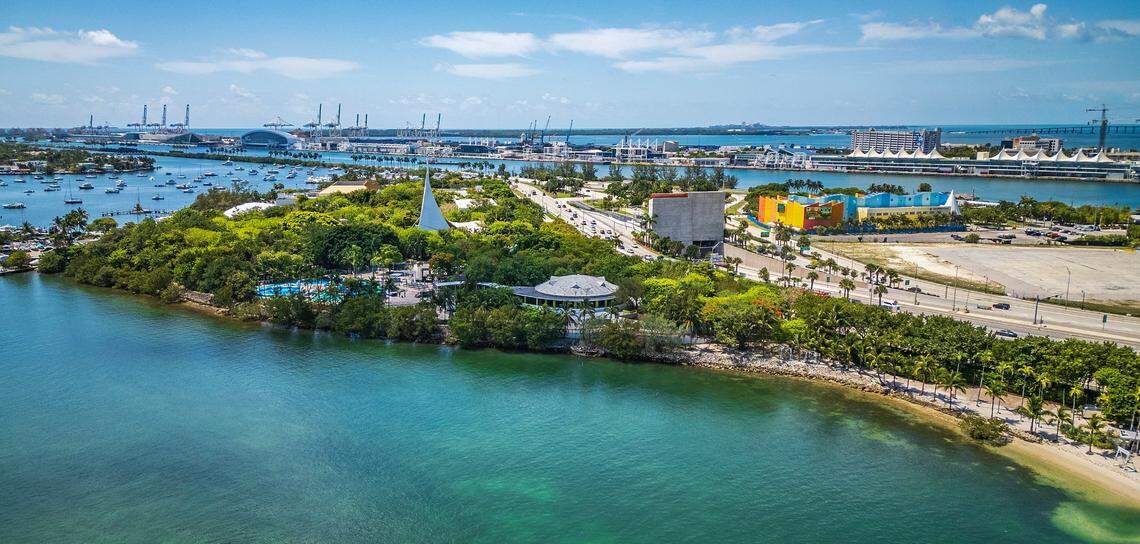 Aerial view of the Jungle Island where a real estate developer wants to build a condo development and a free park on the site of Miami’s Jungle island, on Tuesday, June 04, 2024.