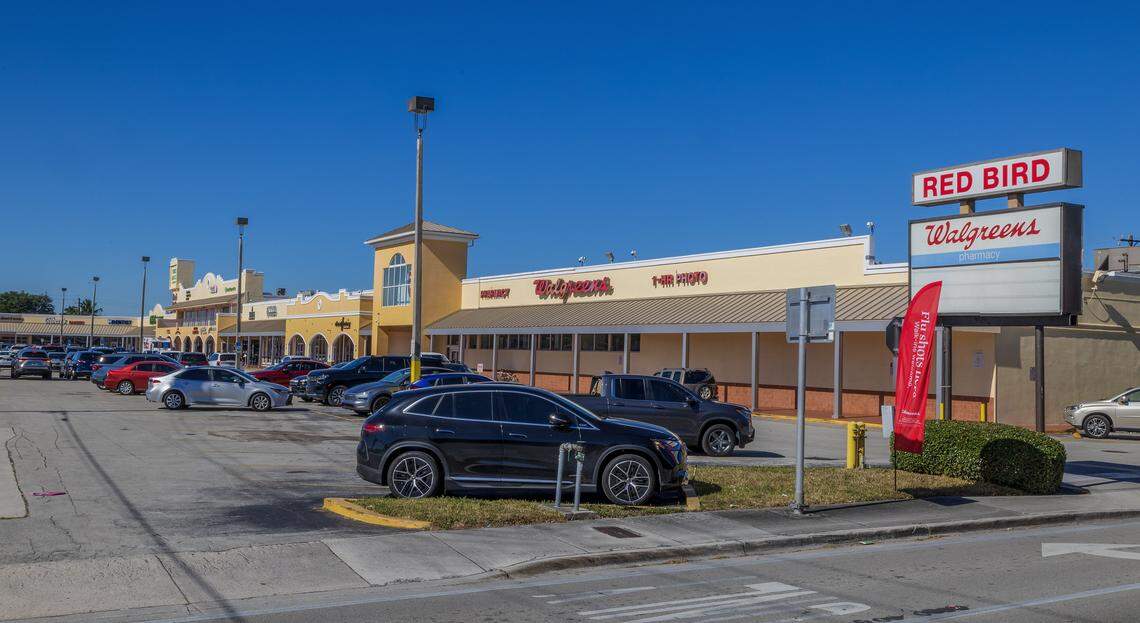 The Walgreens corner across the street from Coral Gables at the Red Bird Shopping Center on Wednesday, Dec. 31, 2025. The center was recently sold to a developer for $62.1 million. The center is at the northwest corner of Southwest 40th Street (Bird Road) and 57th Avenue (Red Road).