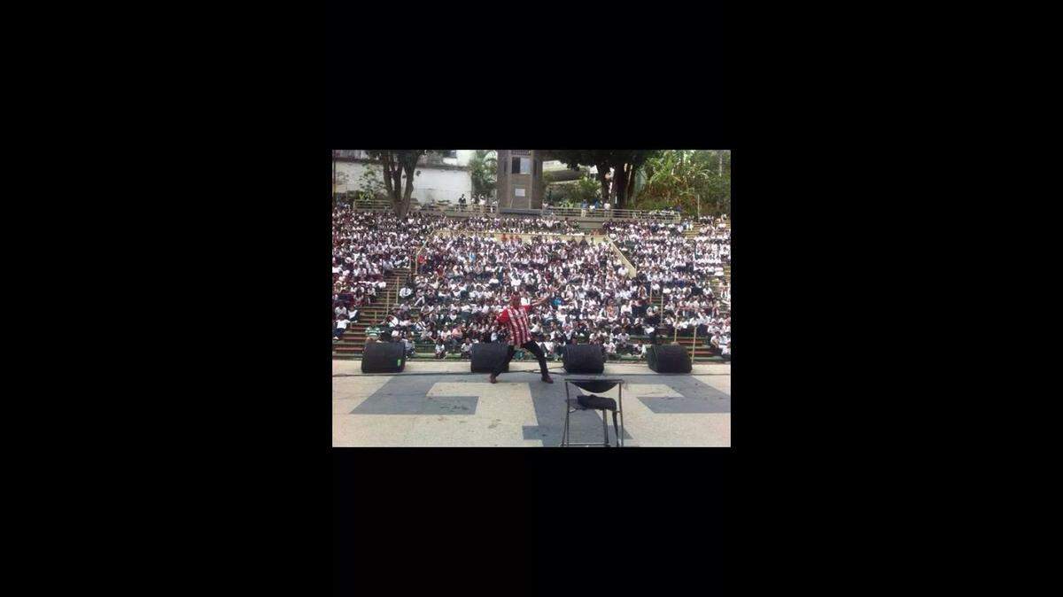 Rodríguez performs in Bogotá, Colombia, during ‘Mundopalabra’ festival in front of a crowd of 5,000. Now he streams YouTube shows out of his daughter’s bedroom.