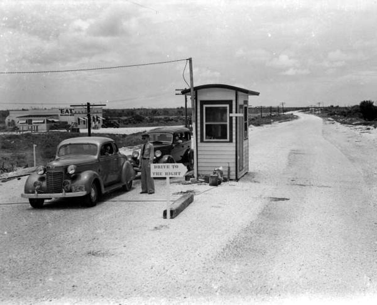 The Lower Matecumbe toll booth on the Overseas Highway, circa 1940.
