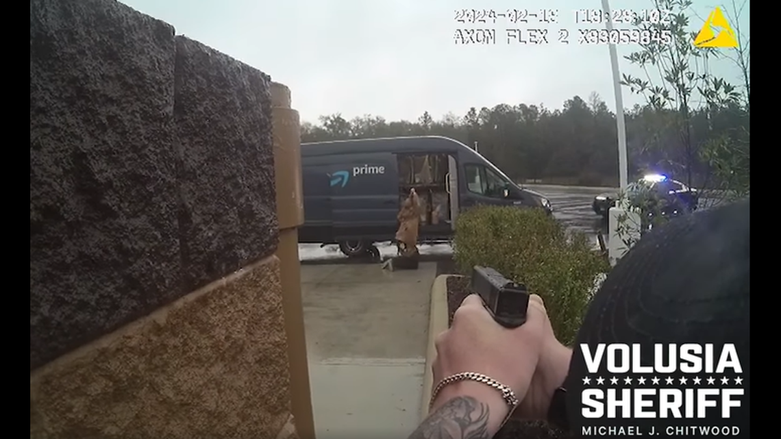 The man was surrounded by law enforcement when he stopped the stolen Amazon truck at a Circle K, police said.