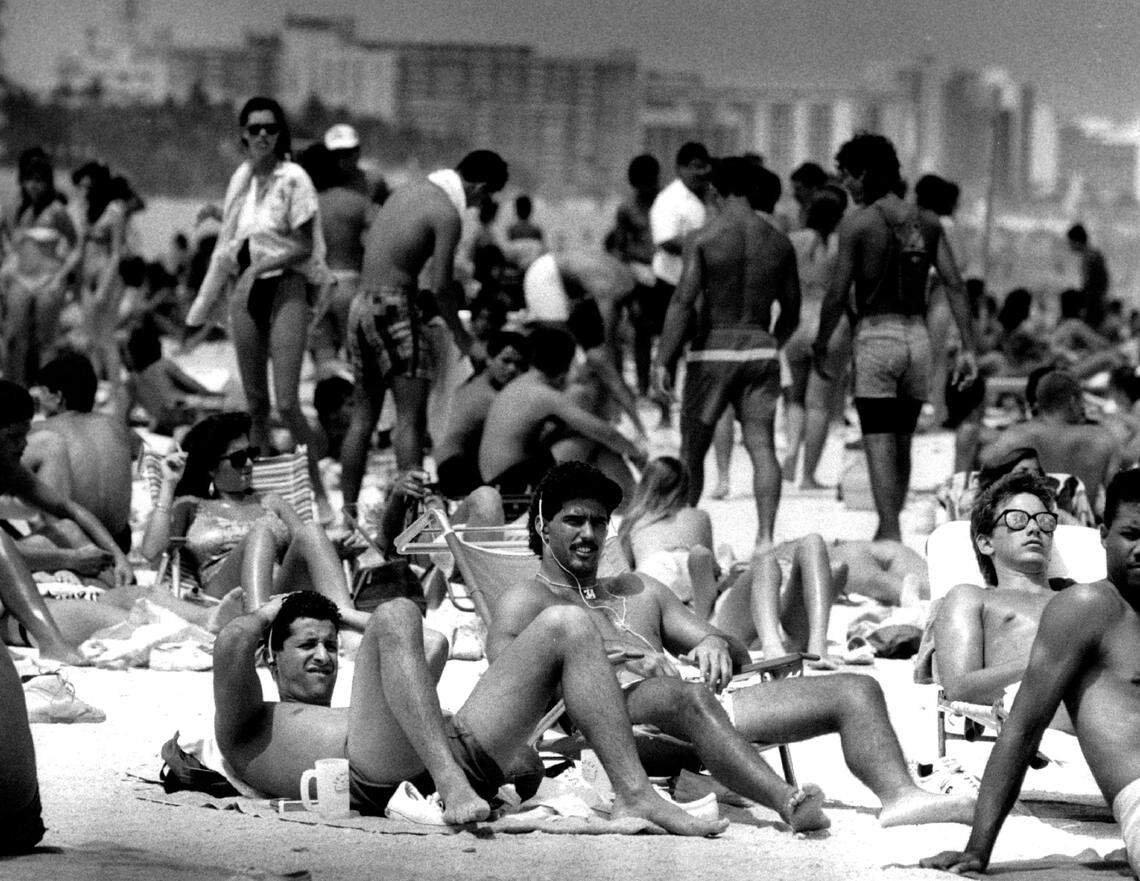 Two students from Miami Dade College while away the day at the First Street beach in Miami Beach in 1988.
