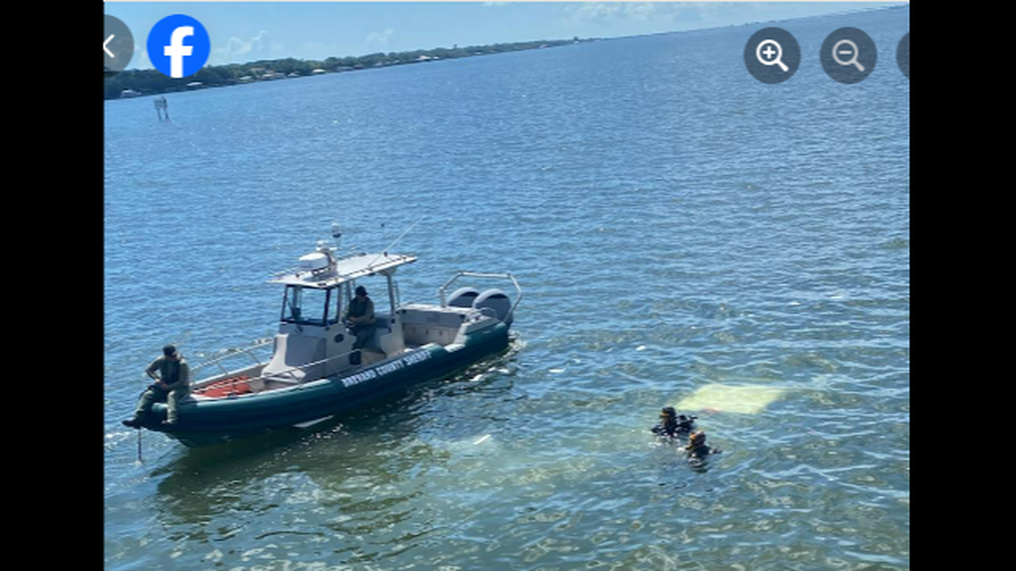 The truck eventually became completely submerged in the water.
