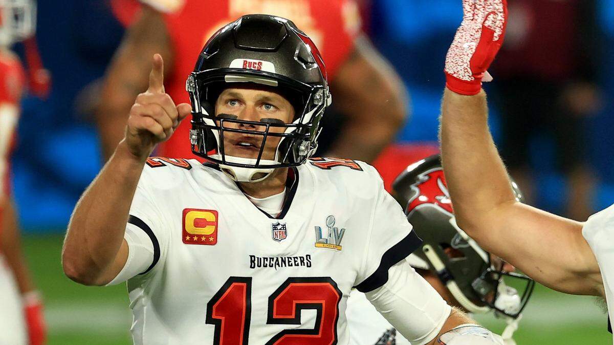 Tom Brady of the Tampa Bay Buccaneers during Super Bowl LV vs. the Kansas City Chiefs at Raymond James Stadium on February 7, 2021 in Tampa. Brady and the Bucs host Miami this week.