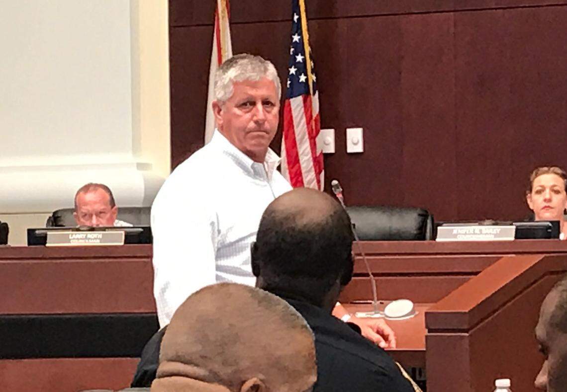 Al Garcia, senior vice president of operations at Homestead-Miami Speedway, looks into the audience during a Tuesday, May 21, 2019, Homestead City Council meeting to discuss keeping the stadium open until 2 a.m. if the organizers of the Ultra Music Festival choose to hold next year’s festival there.