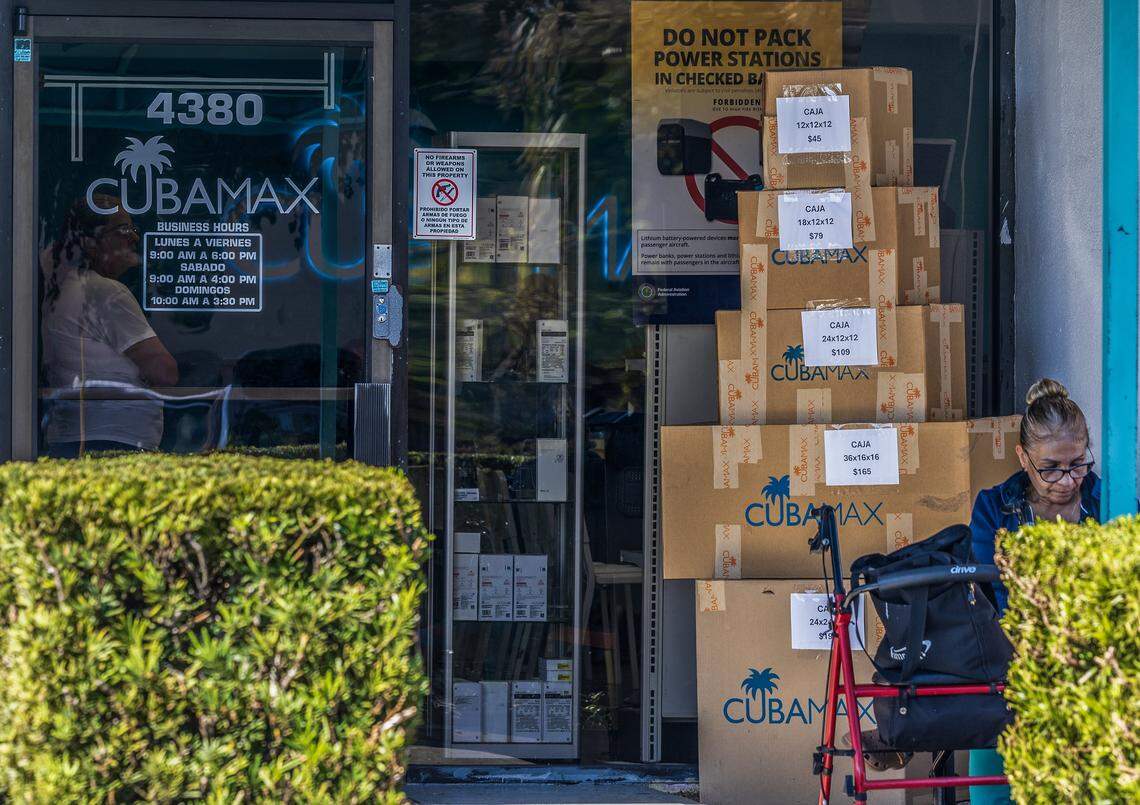 Boxes with prices according to sizes are available for exiles to send aid to relatives in Cuba at a CubaMax Travel office in Hialeah on Feb. 13, 2026.