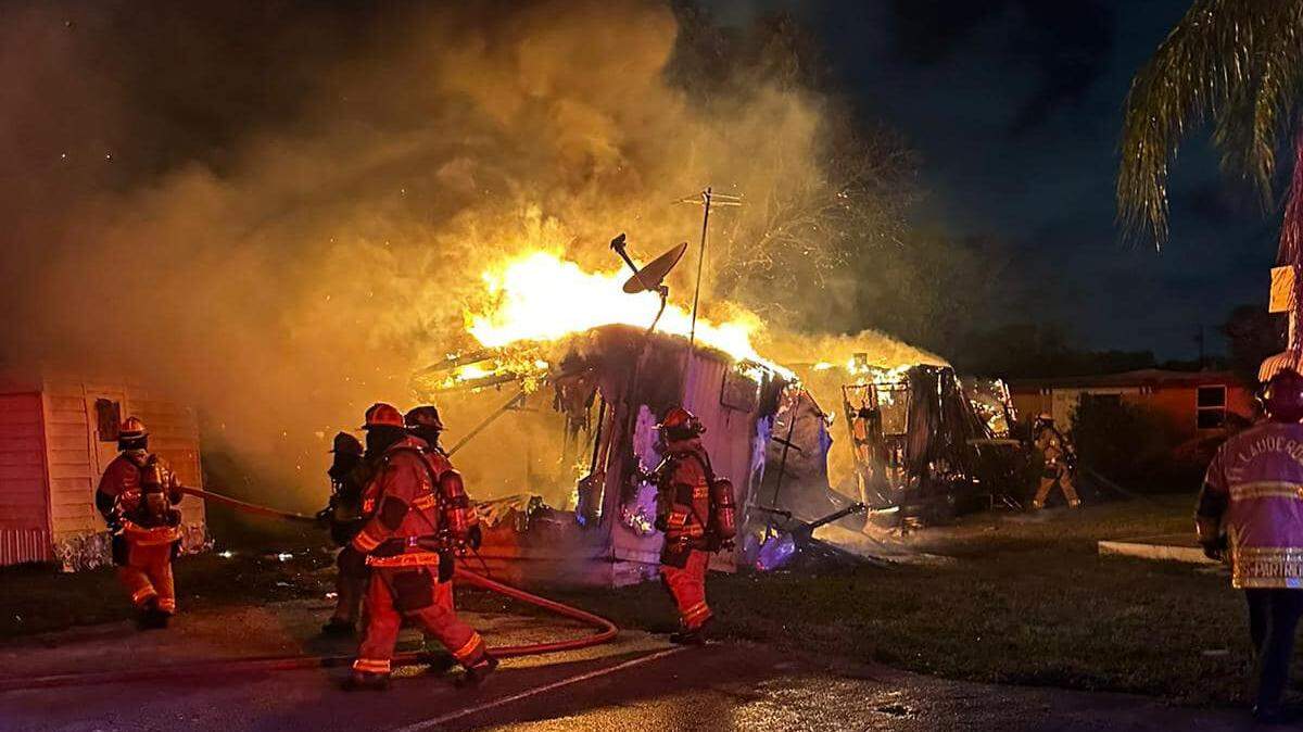 Two mobile homes went up in flames in Fort Lauderdale on Monday, Dec. 25, 2023.