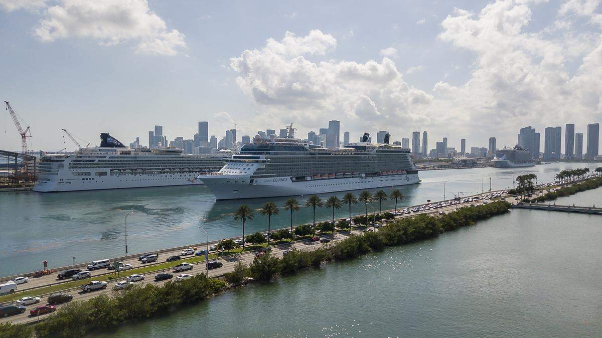 Aerial view of downtown Miami and PortMiami off Palm Island near Miami Beach in April 2019. The growth of the cruise industry is driving demand for industrial spaces in Miami-Dade County.